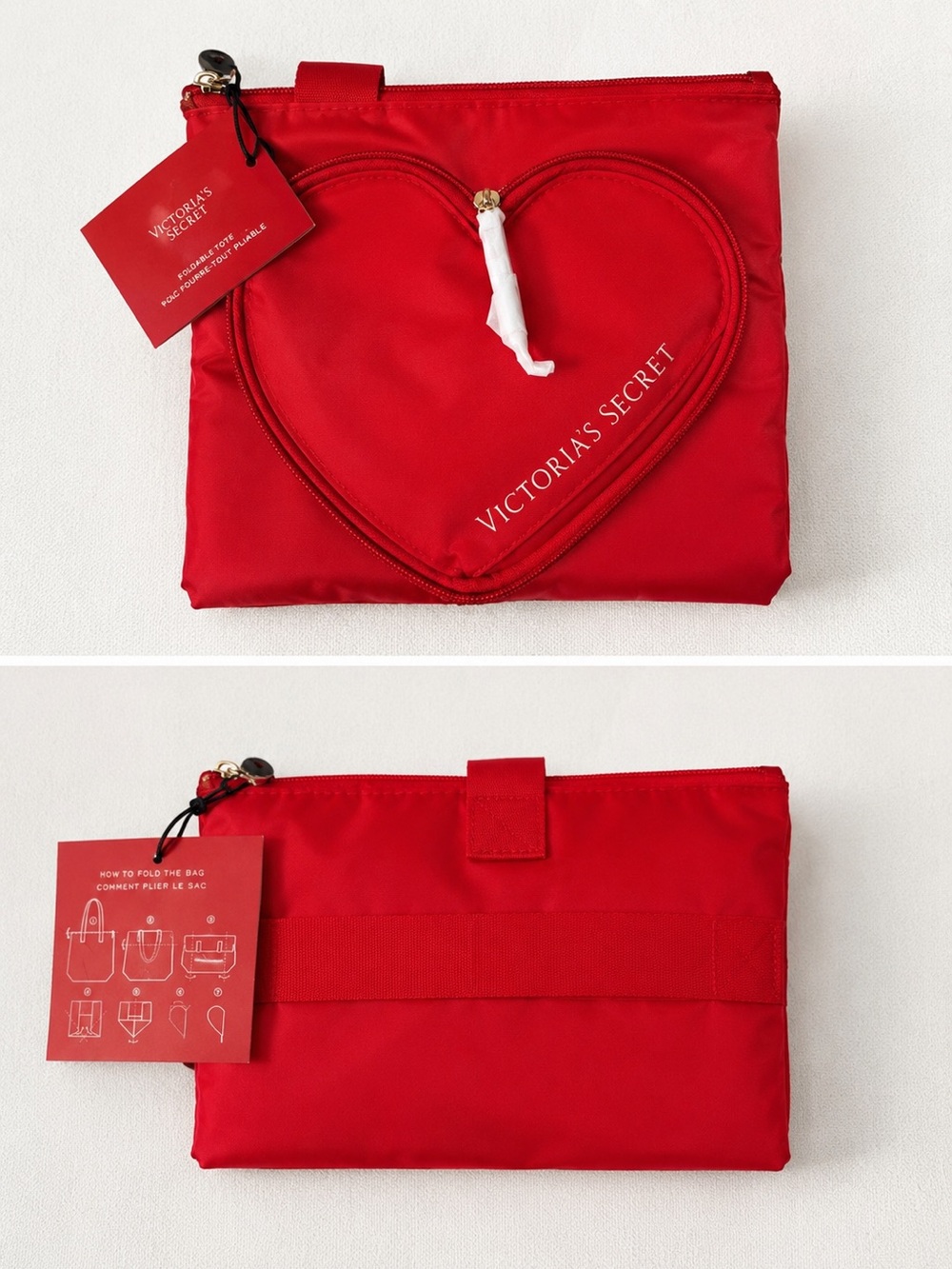 Victoria's Secret Red Foldable Heart Tote Bag Shopper Travel - New - Picture 6 of 8